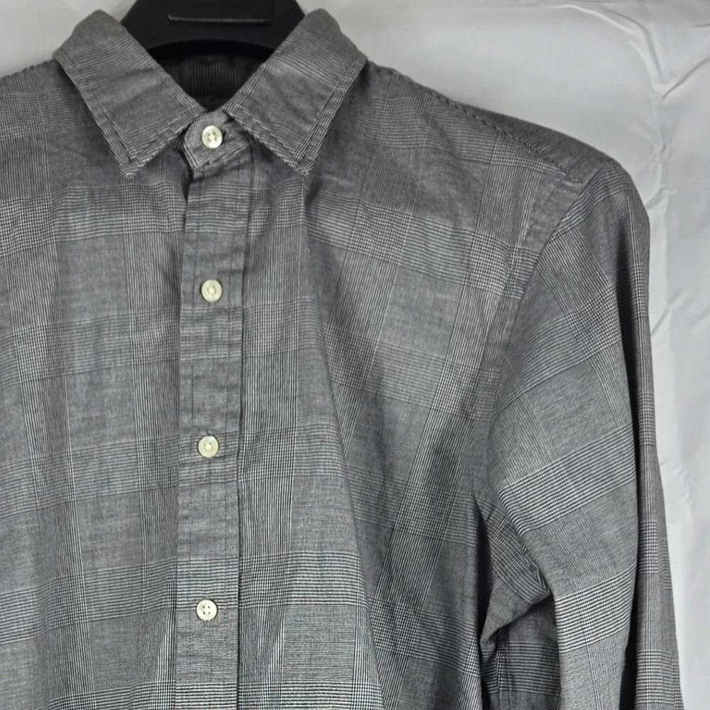 Polo Ralph Lauren Mens Classic Fit Glen Plaid Button Down Shirt Grey White Med
